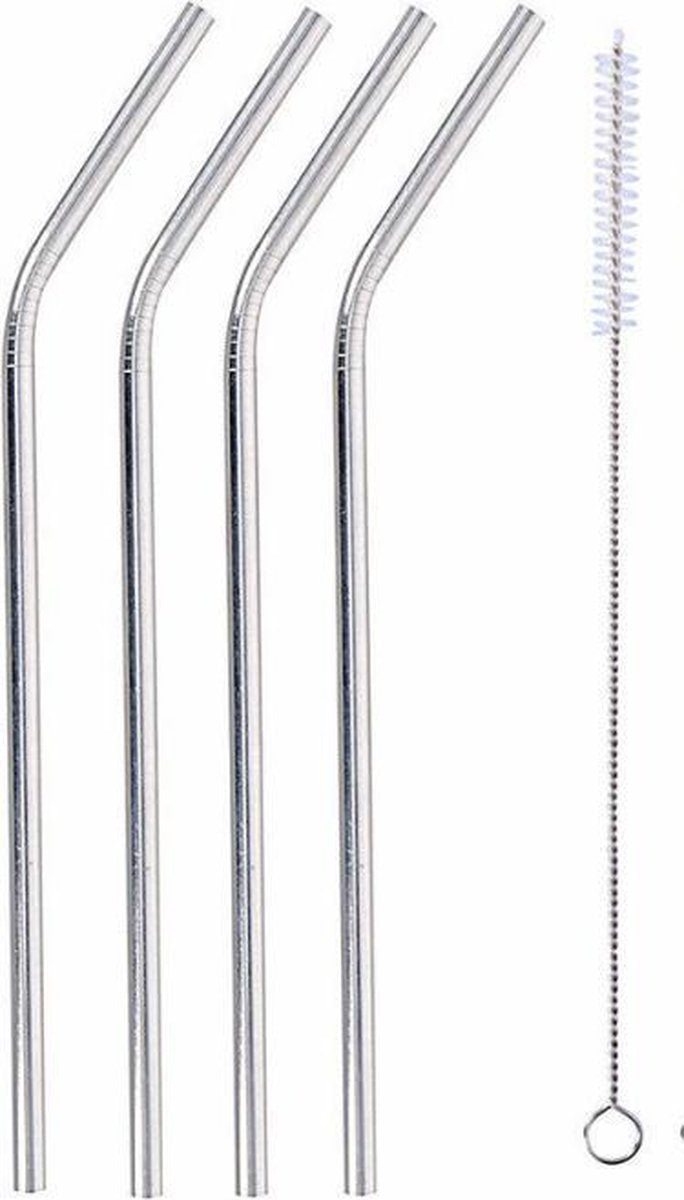 Sugerør i rustfritt stål inkl. børste 4-pk