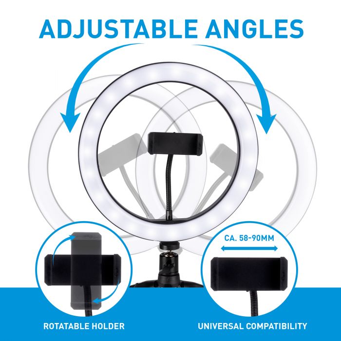 Ringlys med mobilholder og stativ D25 cm 120 LED