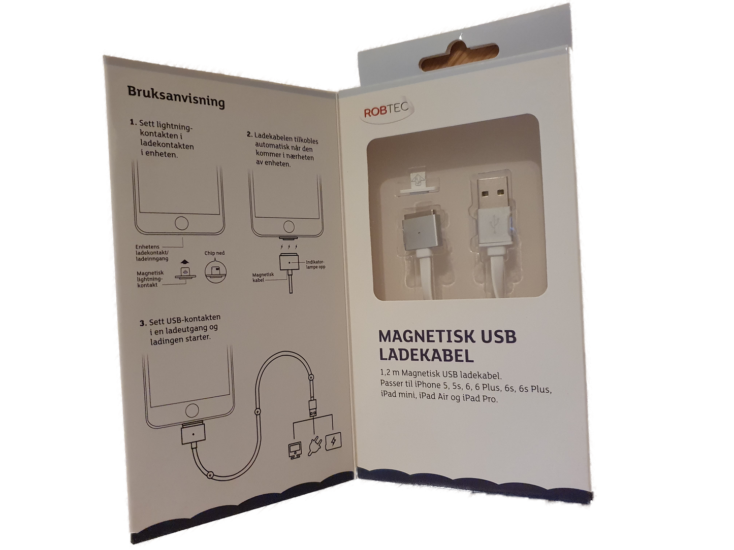 Magnetisk Lightning USB-kabel 1.2m - Partilageret.no