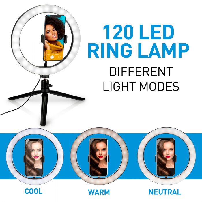 Ringlys med mobilholder og stativ D25 cm 120 LED